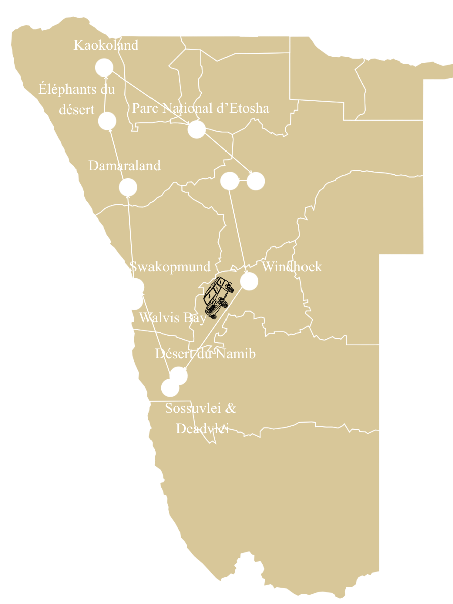 Carte des destinations en Namibie