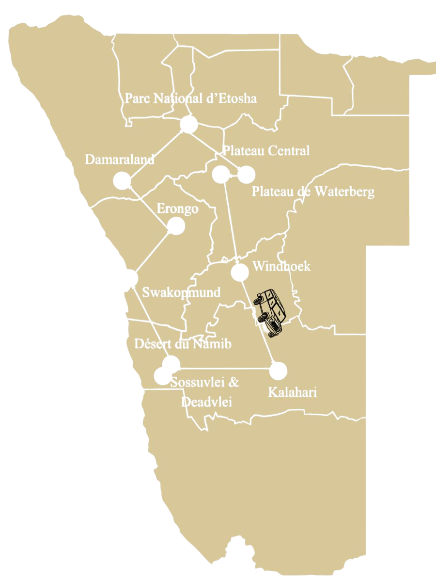 carte itineraire namibie en 16 jours