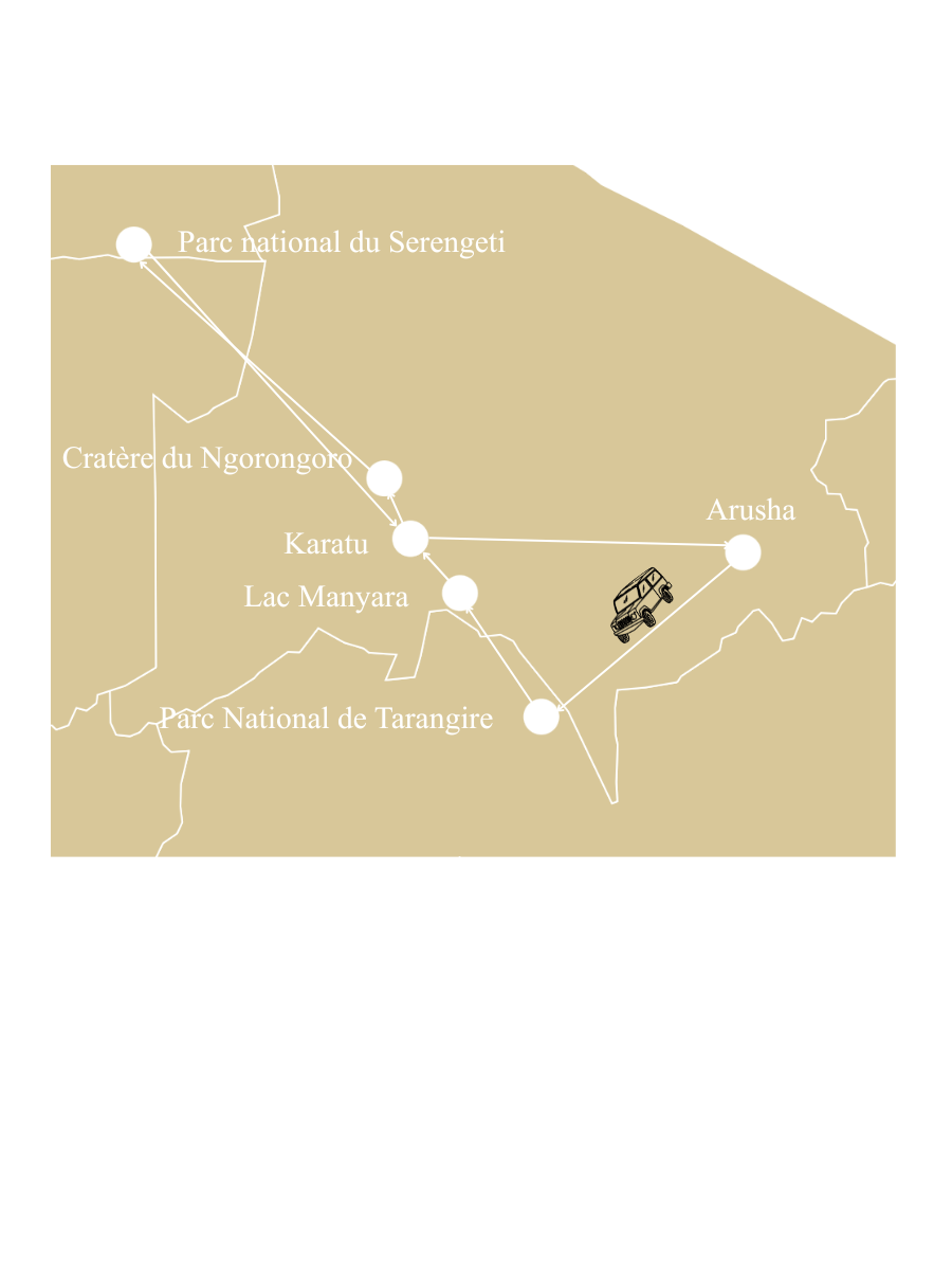 carte itineraire safari Tanzanie